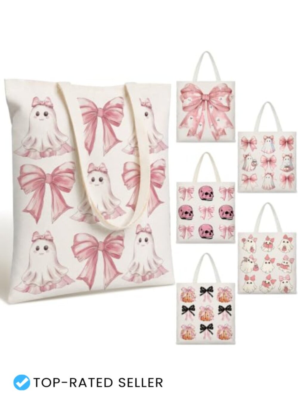 Halloween Tote Bags - Set of 6 Canvas Candy Bags
